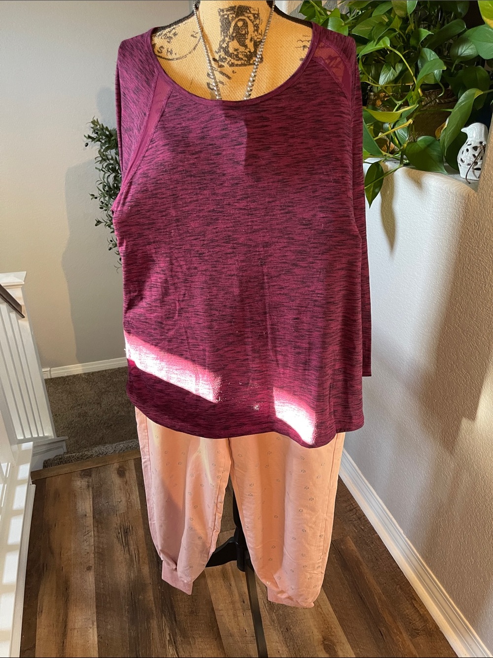 Women’s Burgundy Heathered Long Sleeve and bottom combo L